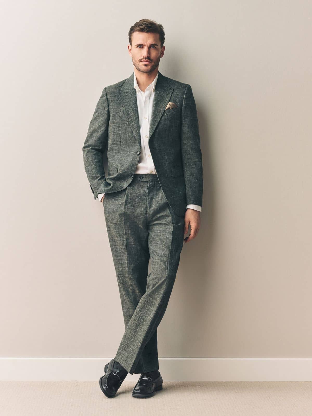 Classic green linen suit bespoke tailor Koh Samui