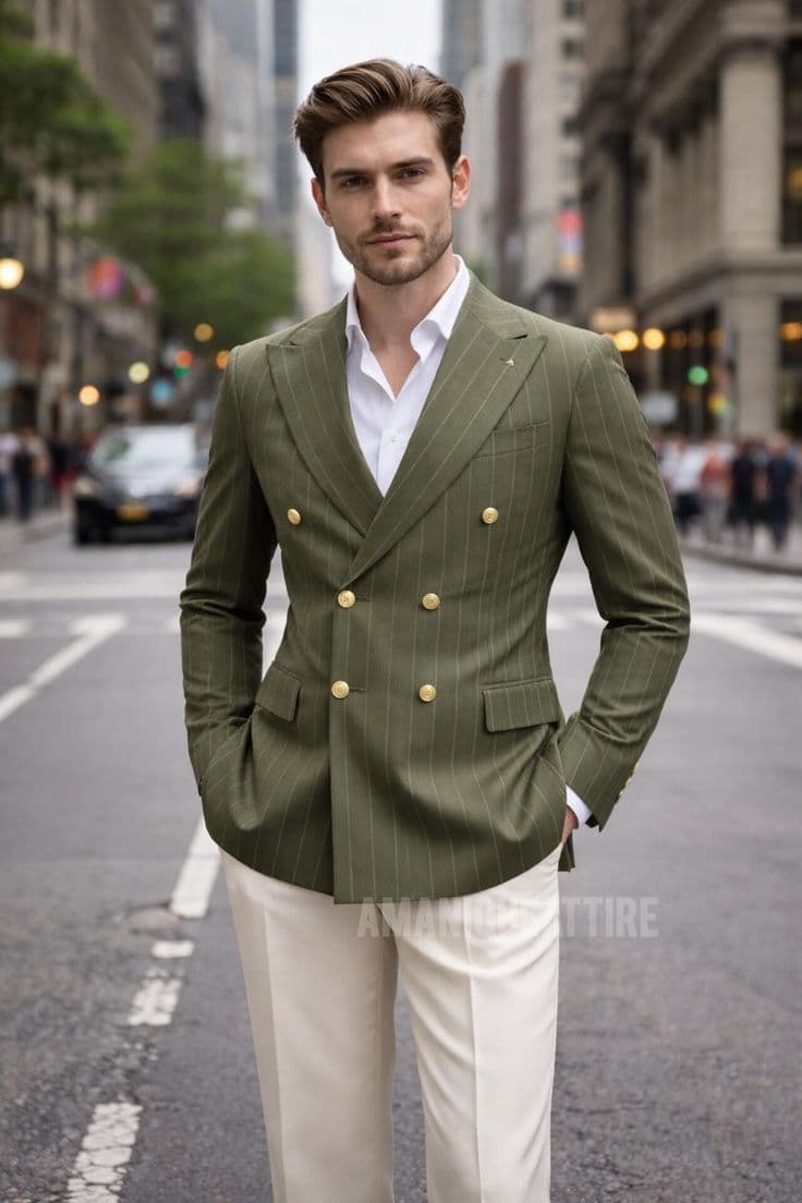 Green double-breasted suit handmade by tailor Koh Samui