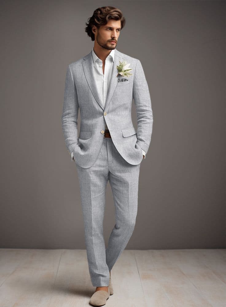 Light gray linen suit premium tailoring Koh Samui Thailand