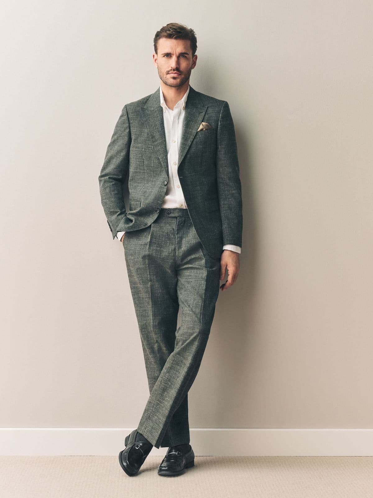 Classic green linen suit bespoke tailor Koh Samui