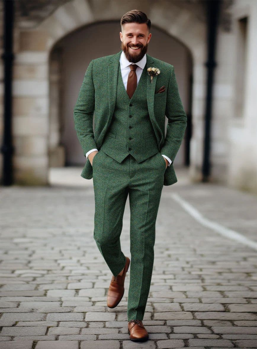 Green tweed custom suit tailored in Koh Samui