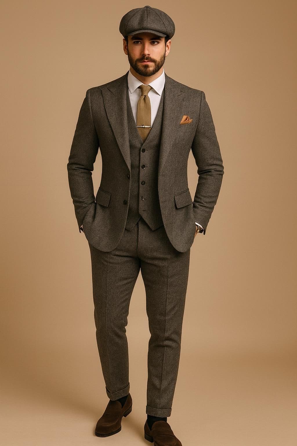 Light gray tweed bespoke suit fitting Koh Samui tailor