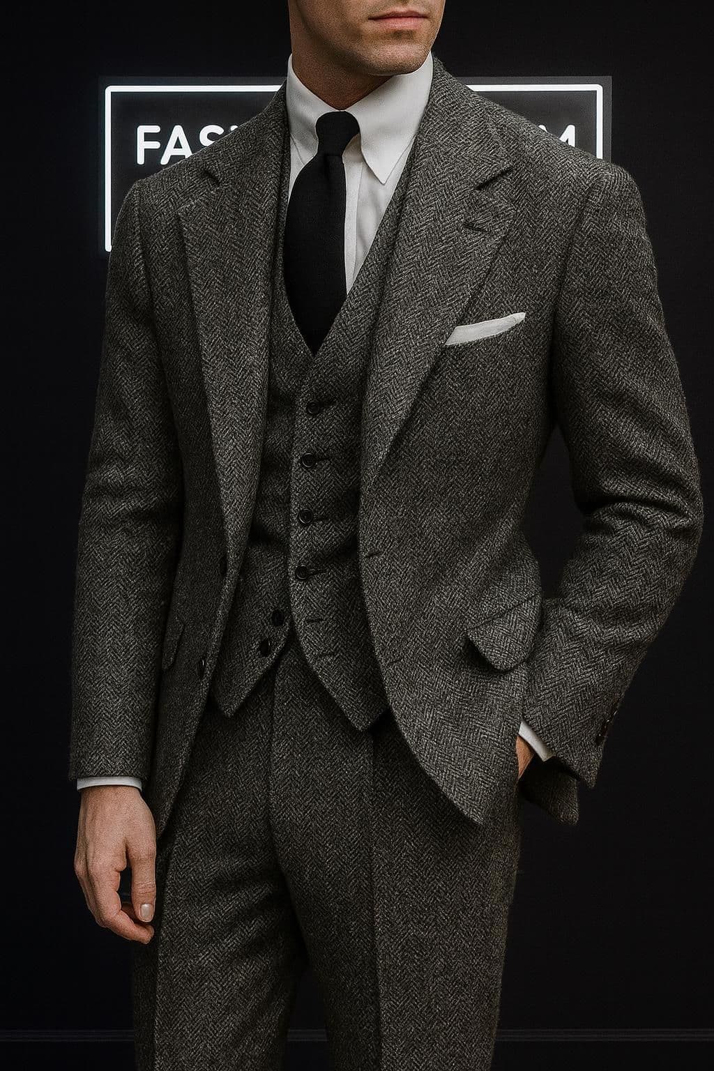 Dark gray tweed suit premium bespoke tailoring Koh Samui