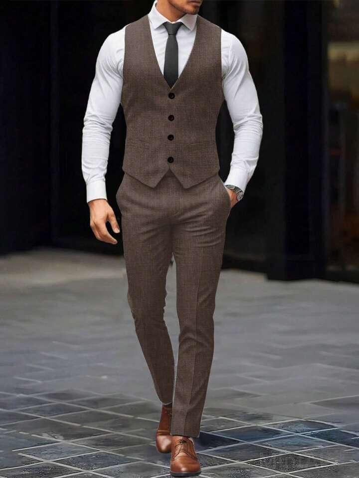 Bespoke brown wool waistcoat custom made by tailor in Koh Samui