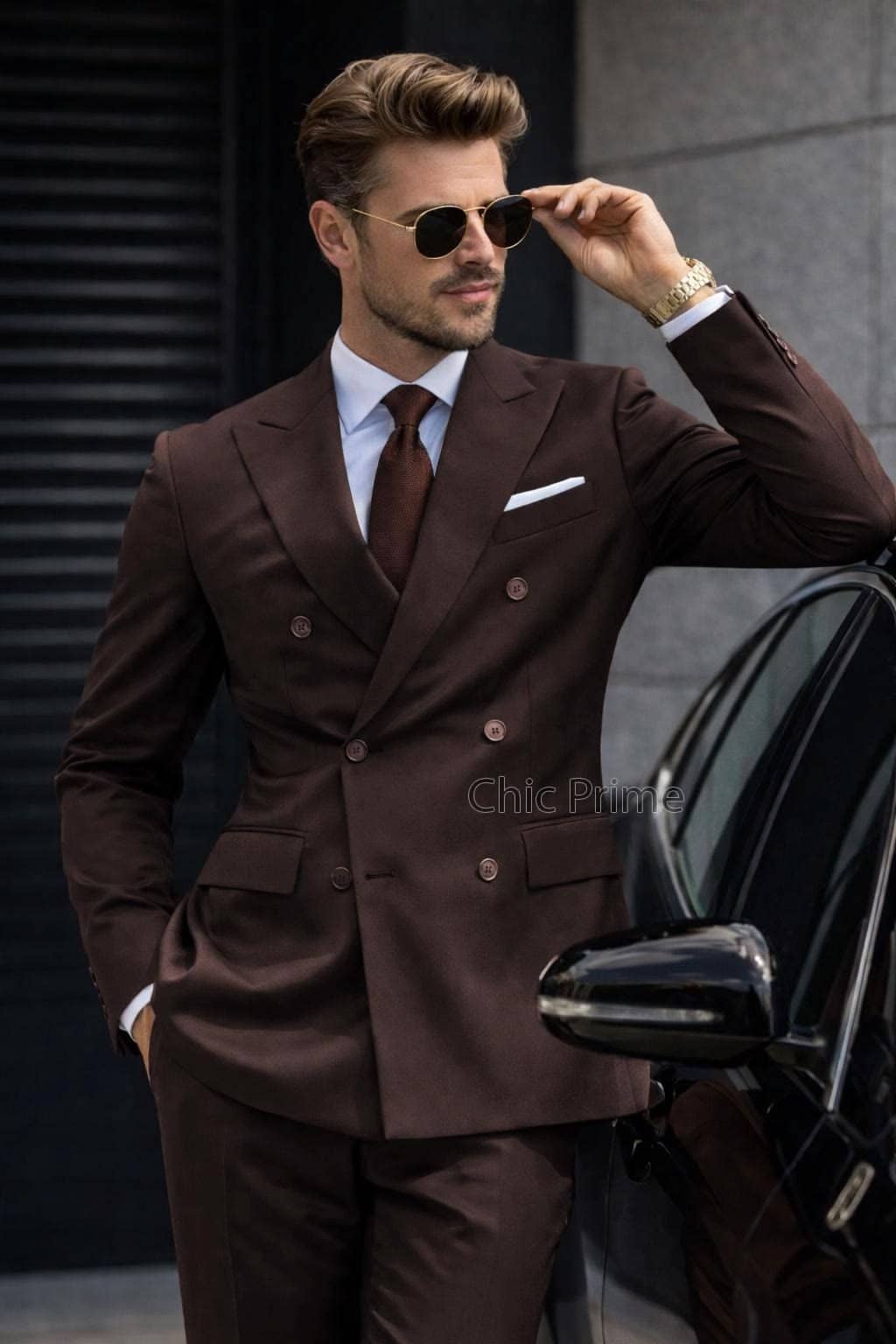Gray check double-breasted suit custom tailor Koh Samui