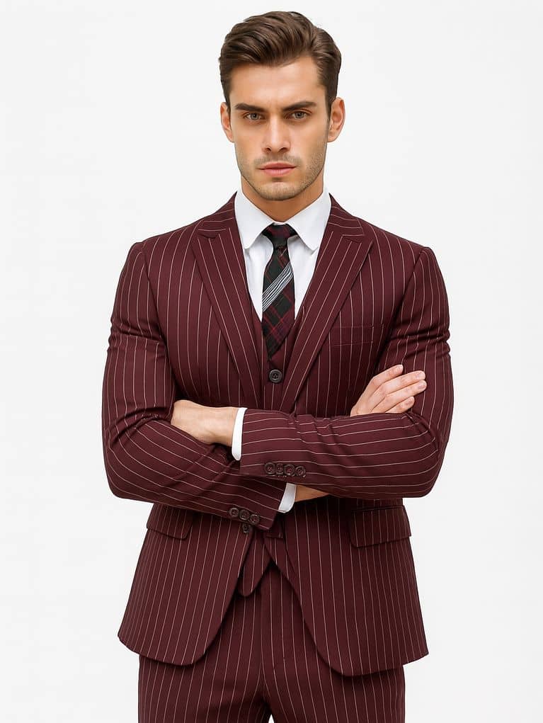 Red pinstripe single-breasted business suit tailor Koh Samui