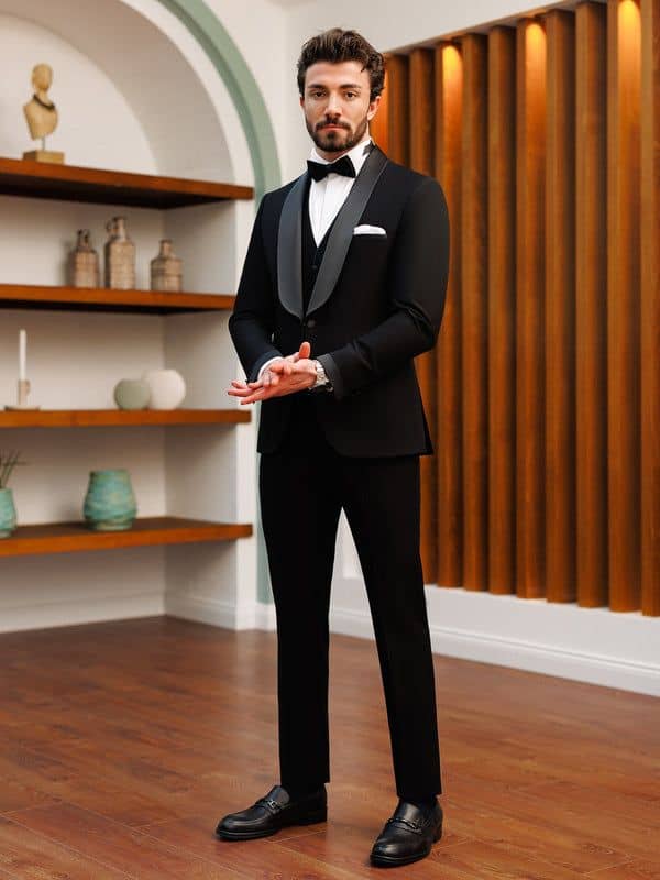 Black tuxedo with gray lapel premium bespoke tailor Koh Samui